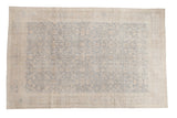 Hand knotted distressed vintage Oushak carpet with allover floral palmettes in slate blue grey and ivory beige, 6'1