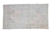 Distressed Turkish Oushak rug featuring faded double medallion, beige and silver tones, 3'8