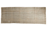 Distressed neutral beige Oushak rug runner, finely shorn, highlighting foundational weaving lines, 3'9