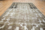 Textured vintage Oushak runner, highlighting recessed exposed foundation and bold geometric patterns.