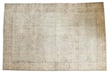Vintage distressed Oushak carpet, silver platinum field, allover faded peachy lotus motif, 8x12.