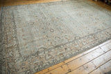 Vintage Turkish Oushak carpet with distressed silver and peachy floral design.