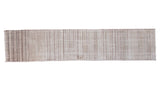 Distressed Turkish Oushak runner featuring faded vertical stripes in a neutral, earthy palette.