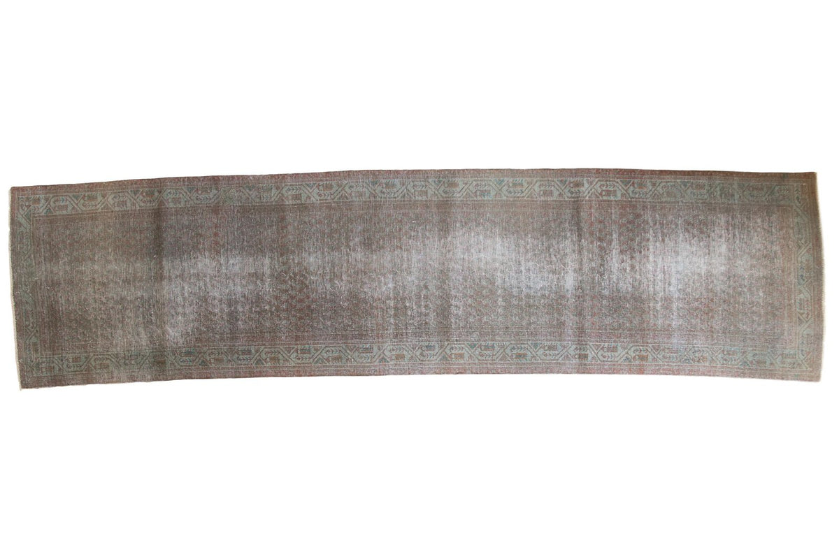 Vintage Persian Serbend runner with distressed overdyed Boteh pattern and geometric border.