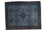 Vintage 1990s Afghani overdyed carpet with sky blue and charcoal diamond medallion, 8'7