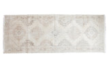 Distressed Turkish Sparta hand knotted runner, quintuplet medallions, soft ivory and beige tones.