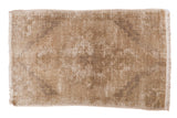 Distressed vintage Oushak rug with textured instinct design, neutral beige and ivory tones, 1'10