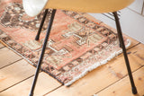 Oushak rug fringed edge and rectilinear diamond medallion in cinnabar and ivory.