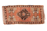 Vintage Oushak rug mat with rectilinear stepped diamond medallion, cinnabar red field, and intricate tree motifs.