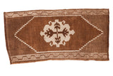 Vintage Oushak rug mat with scalloped medallion, coffee and ivory geometric pattern, 1'8