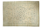 Distressed hand-knotted Sivas carpet with allover floral design on faded saffron yellow field, 7x10.
