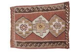 Vintage Turkish Kilim rug mat with geometric medallions, wave borders in coffee, silver, saffron, charcoal.