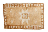 Hand-knotted Vintage Oushak rug, ivory star medallion on bronze field, geometric border, 2x3.