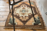 Hand-knotted pile and fringe with geometric spandrel on the Oushak rug corner.