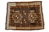 Hand-knotted vintage Oushak rug with brown double medallions, pinwheel motif.