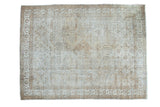 Distressed Persian Mahal carpet with allover geometric quatrefoil pattern, neutral earth tones.