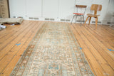 Vintage Heriz geometric runner featuring Karaja medallions, square diamonds, and an even distressed aesthetic.