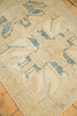 Rectilinear geometric pattern, tone-on-tone faded teal, lemony gold vintage Oushak runner.