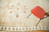 Vintage Oushak runner's hand knotted border, chocolate geometric motifs on ivory, with natural fringe.