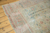 Distressed antique Sultanabad carpet pile with faded mallard green, terra cotta, and blue hues.
