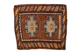 Vintage Turkish Oushak square rug, double rams horn medallions, brown, beige, tangerine. 1'11