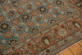 Vintage Veramin carpet's main border featuring faded rust, bird, and pomegranate motifs.