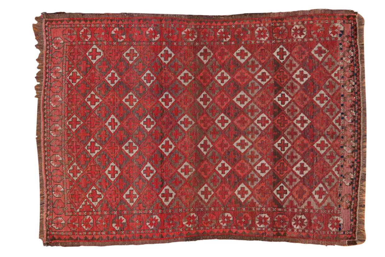3x4.5 Vintage Afghan Square Rug // ONH Item ee002062