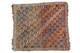 Distressed antique Shirvan rug, multi-color diagonal geometric medallions, 4' x 4'6