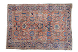 Vintage Heriz carpet, madder root red and navy harshang floral design, 7'4