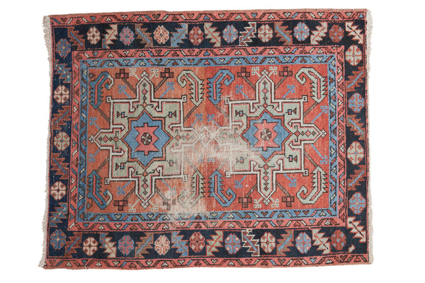 3.5x4.5 Distressed Antique Karaja Square Rug // ONH Item ee002070