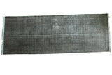 Vintage hand knotted Turkish gallery rug runner, dark charcoal overdyed with a faded texture.