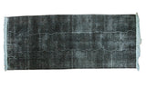 Vintage Overdyed Turkish gallery runner, dark charcoal with acid-wash wavy pattern, 4'9