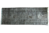 Hand-knotted vintage Turkish overdyed gallery runner, dark gray distressed acid wash, 4'8