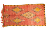 Vintage Moroccan rug, tangerine and blood orange with bold geometric diamonds, 5'9