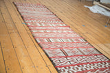 Long vintage Moroccan embroidered runner showcasing varied geometric panels.