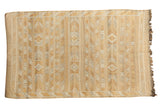 Saffron-y gold Moroccan Kilim rug with natural geometric striped patterns 4'8