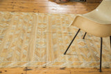 Saffron gold Moroccan Kilim rug showing distinctive geometric patterns and flatweave texture.