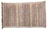 Deep eggplant purple Moroccan Kilim rug with finely embroidered geometric stripes.