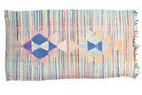 Vibrant vintage Moroccan rag rug, double geometric medallions, horizontal stripes, 4'8