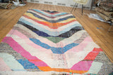 Dense, multi-colored chevron stripes and varied textile texture of this rag rug.