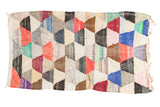 Vibrant vintage Moroccan rag rug featuring a geometric hexagonal pattern in diverse colors.