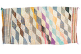 Dense vintage Moroccan Rag Rug with colorful diagonal pattern, 4'9