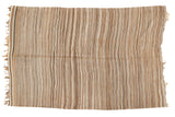Vintage 1970s Moroccan Kilim rug with natural beige and brown striped weaving, 4'2