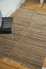 Vintage Moroccan Kilim flatweave in striated natural brown tones, with fringe.