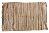 Vintage Moroccan Kilim, striated flatweave with natural ivory, coffee, grey stripes, 4'4