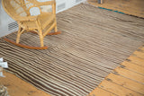 Striped vintage Moroccan Kilim rug with natural undyed ivory, coffee, and silver tones.