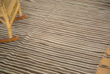 Vintage Moroccan Kilim with striated ivory, coffee, silver-grey bands and subtle color flecks.
