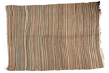 Vintage Moroccan Kilim rug featuring striated brown, ivory, and grey flatweave with green accents, 5x7.