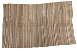 Vintage Moroccan Kilim rug, vertical stripes of natural beige, coffee, and dark brown, 4'6
