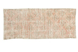 Vintage Oushak runner, distressed faded blush and ivory allover quatrefoil pattern, 3'5